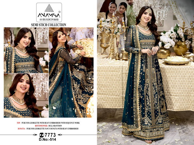 Anamsa 514 Faux Georgette Embroidery Pakistani Suit Wholesale Price In Surat